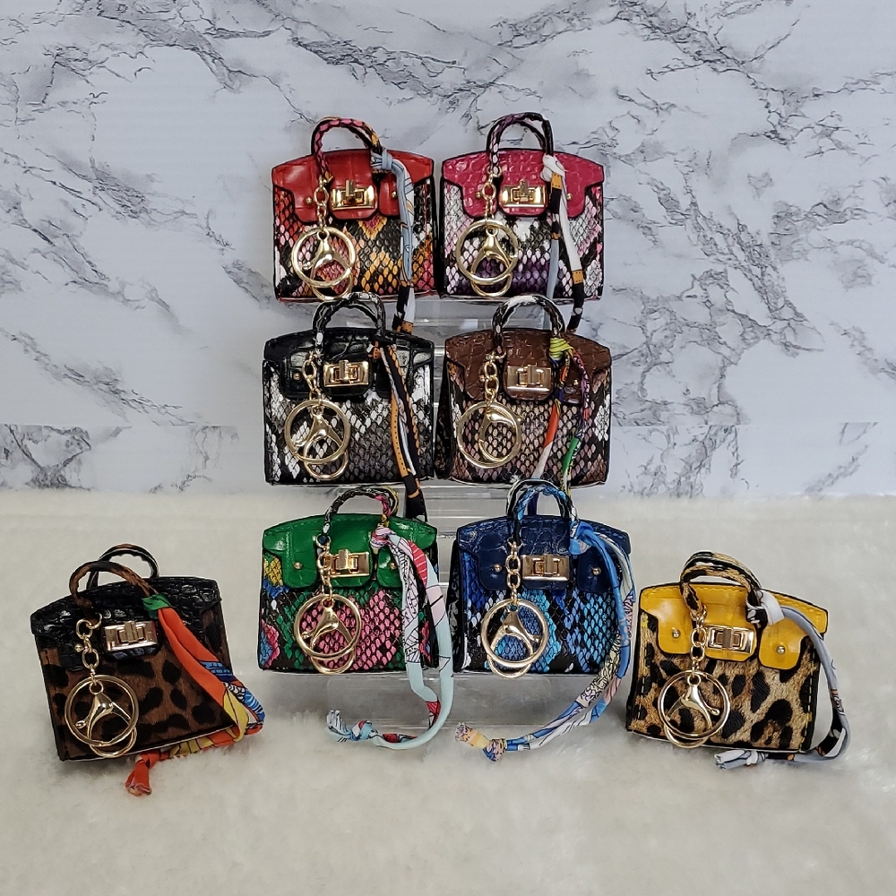 Designer-Inspired Mini Satchel Handbag -RED Leopard Bag Charm